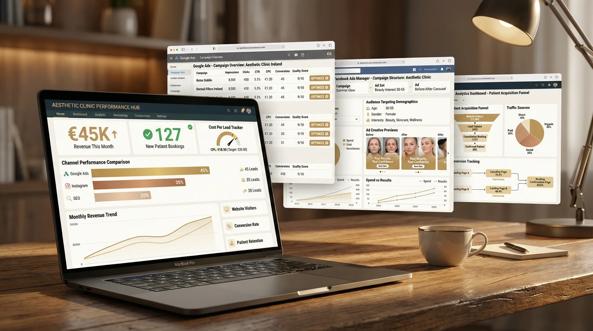 Stacked campaign performance analytics dashboard