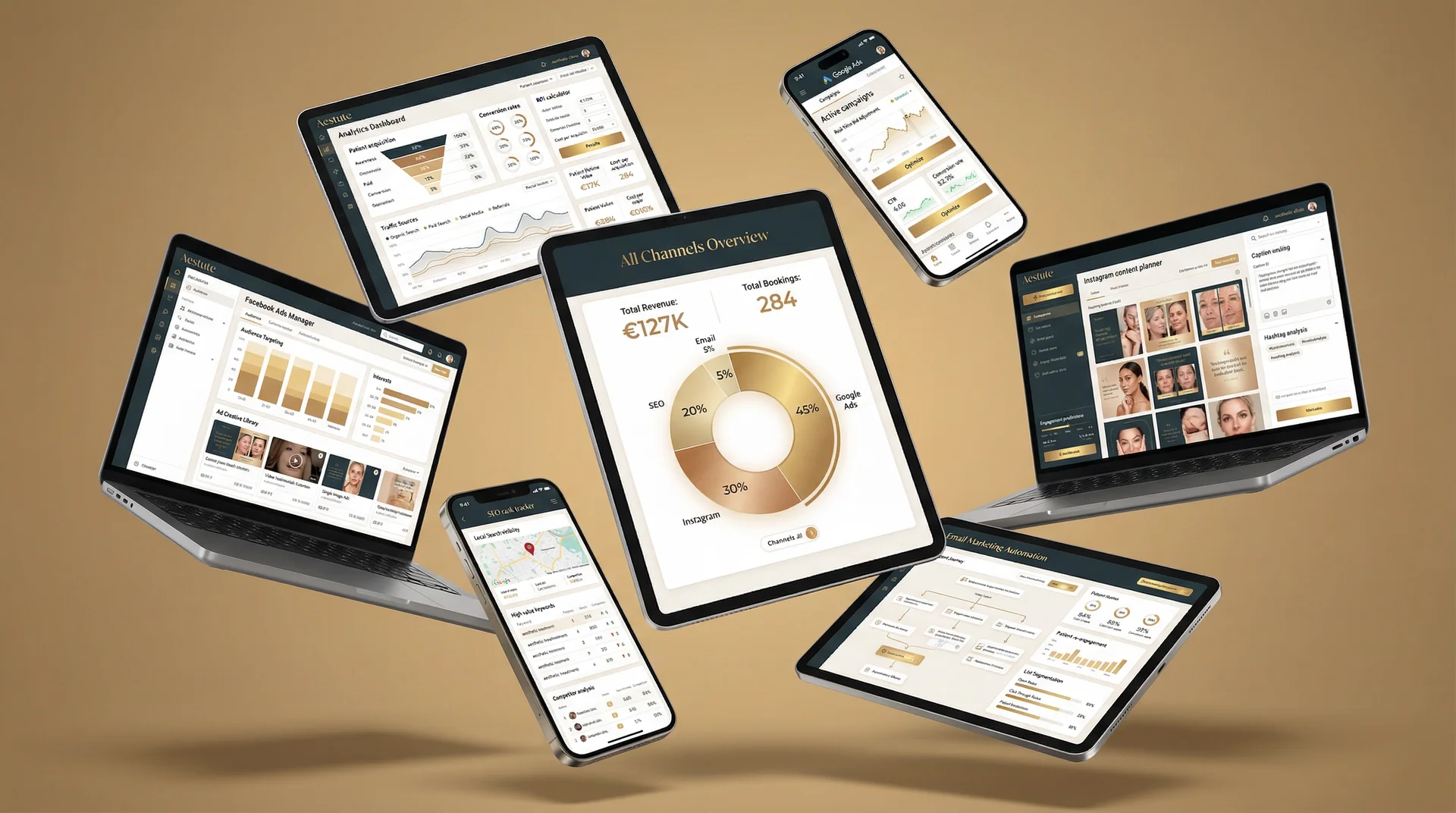 Spiral arrangement showing multi-channel marketing approach